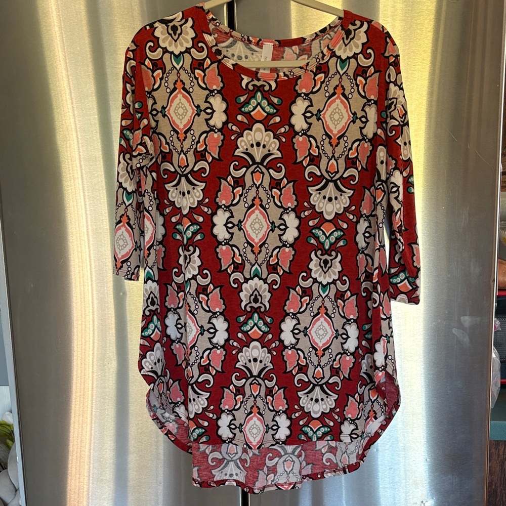 Honeyme Red and Black Patterned Long Sleeve Top